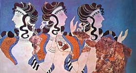Pintura mural de mujeres minoicas en knossos