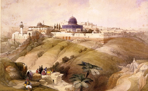 Lámina con paisaje de la ciudad antigua de Jerusalén.- Agencia Viajes Próximo Oriente
