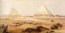 Dibujo con las pirámides al fondo. – Agencia Viajes Próximo Oriente